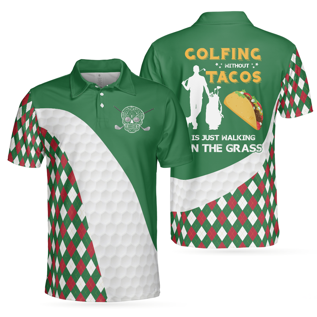 Golfing Without Tacos Is Just Walking On The Grass Polo Shirt Colorful Argyle Pattern Golf Shirt Funny Golf Shirt - 1