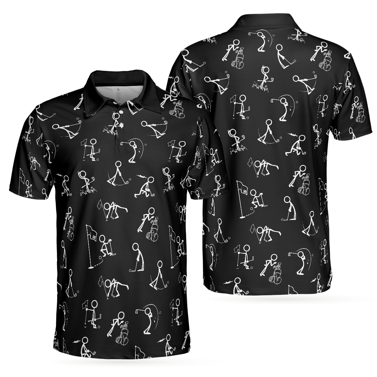 Stickfigures Playing Golf Short Sleeve Polo Shirt Doodling Golfer Polo Shirt Best Golf Shirt For Men - 1