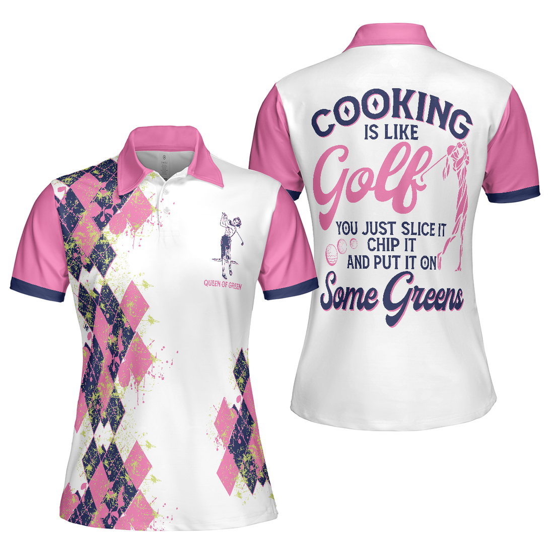 Cooking Is Like Golf Slice Chip And Put On Some Greens Women Polo Shirt Argyle Pattern Funny Golf Polo Shirt For Ladies - 1