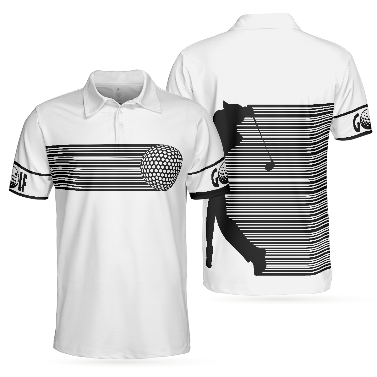 Black and White Stripes Barcode Golfing Polo Shirt Golfer Hard Swing P