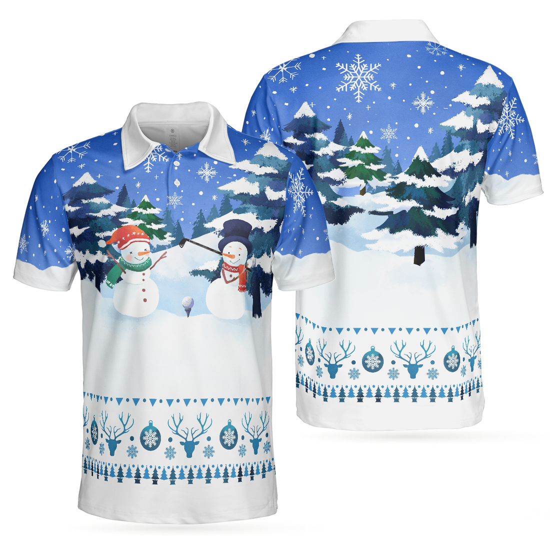 Christmas Golf Polo Shirts- Mens Golf Polo Shirts Short Sleeve- Funny Snowman Pattern Shirt Dry Fit- Christmas Shirt Idea Gift For Men - 1