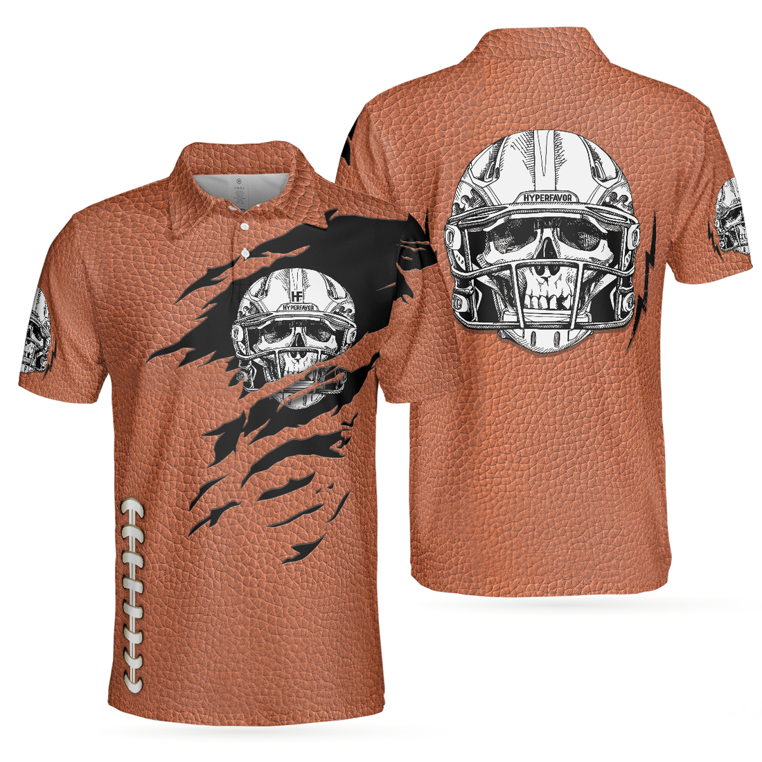 American Football Texture Short Sleeve Polo Shirt Skull Football Player Polo Shirt Best Football Shirt For Men - 1