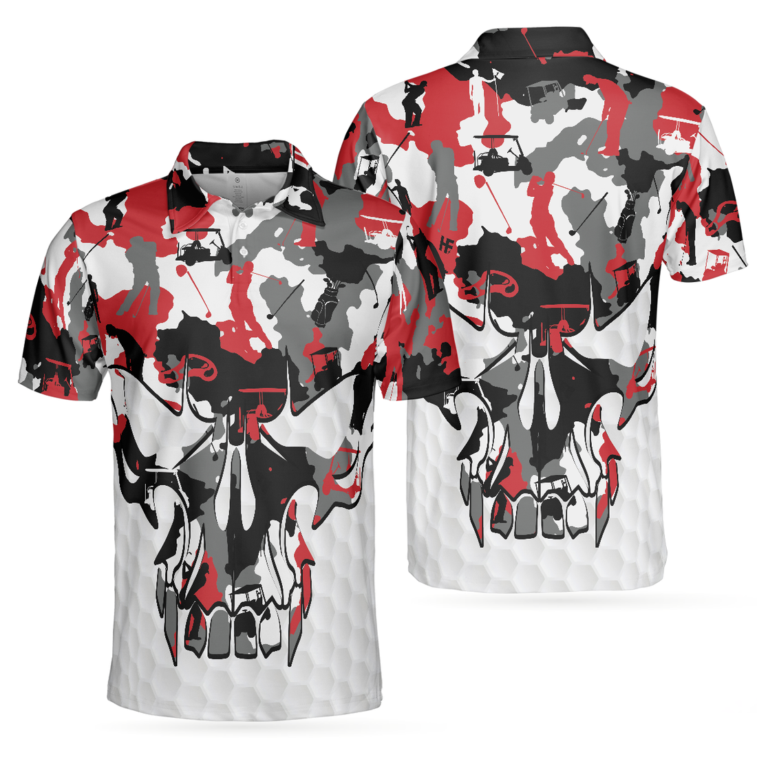 Red And White Camouflage Golf Set Skull Short Sleeve Polo Shirt Camo Golf Shirt For Men - 1