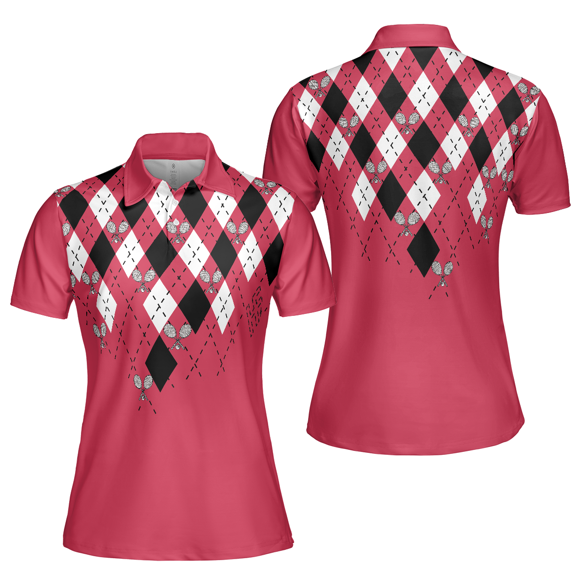 Tennis Shirt With Argyle Pattern Short Sleeve Women Polo Shirt - 1