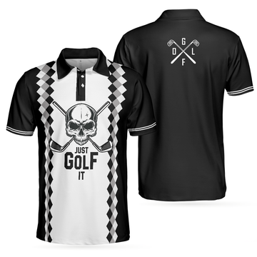 Just Golf It Skull Short Sleeve Golf Polo Shirt Black And White Golf Shirt For Men - 1