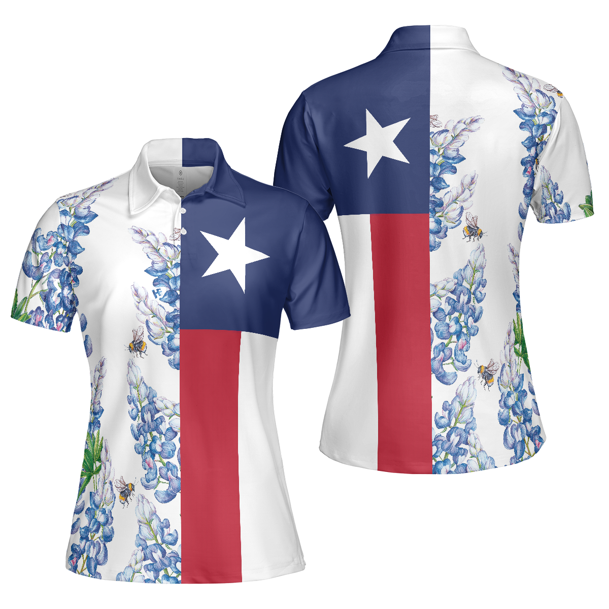 Texas Flag Bluebonnets Polo Shirt For Woman Short Sleeve Women Polo Shirt - 1