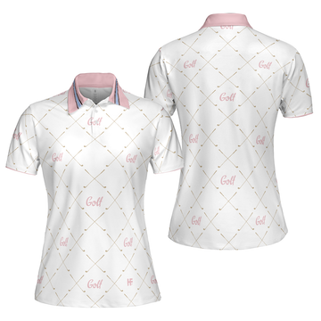 Golf In Pink With Simple Golf Clubs Pattern Short Sleeve Women Polo Shirt Classic Golf Shirt For Ladies - 1