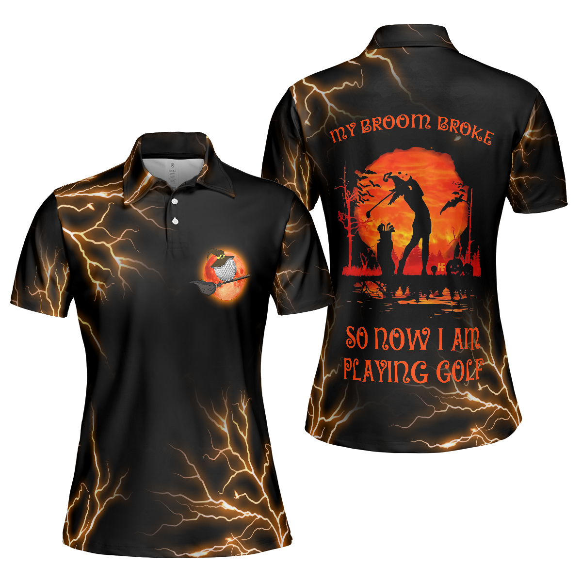 Golf My Broom Broke Women Short Sleeve Polo Shirt Halloween Gift Idea For Female Golfers Scary Witch Shirt - 1