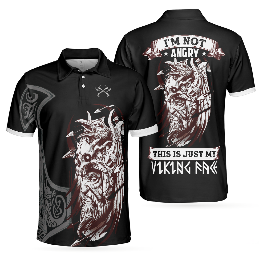 Im Not Angry This Is Just My Viking Face Polo Shirt Cool Black Viking Shirt For Men - 1