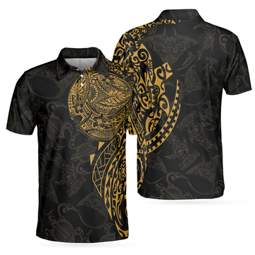 Strong And Cool Polynesian Pattern Polo Shirt Luxury Black And Gold Shirt For Men - 1