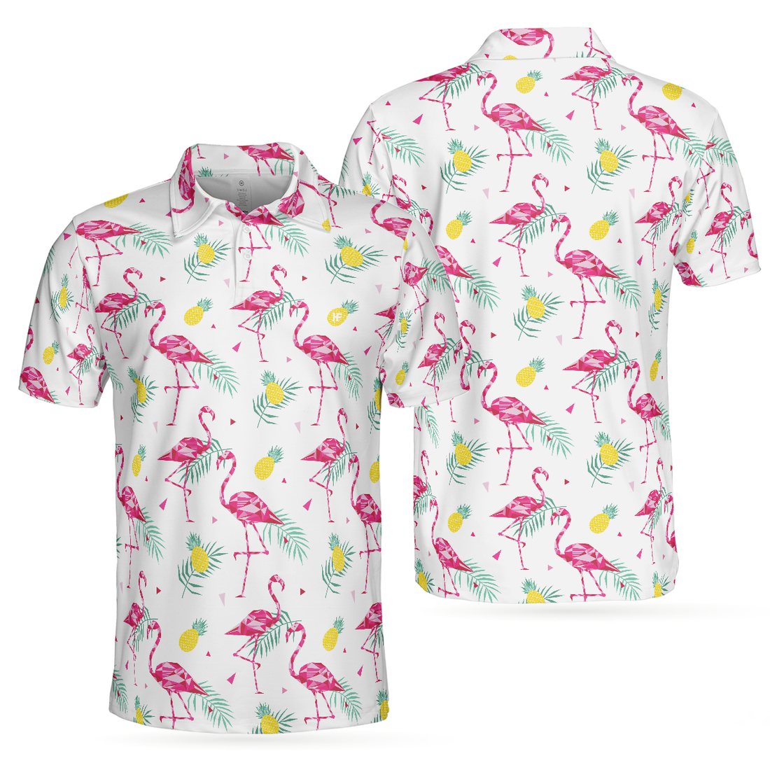 Flamingo And Tropical Pattern Polo Shirt White Flamingo Themed Polo Shirt Tropical Flamingo Shirt Design - 1