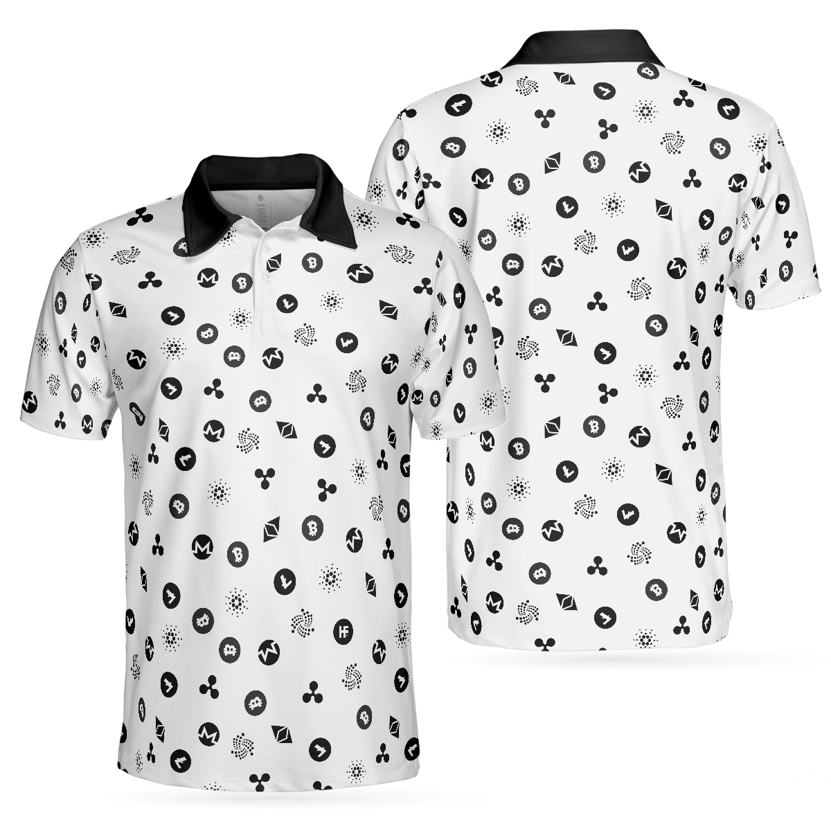 Cryptocurrency Pattern Polo Shirt Black And White Bitcoin Polo Shirt Best Cryptocurrency Shirt For Men - 1