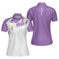 Golf Ball Texture With Roses Golf Short Sleeve Women Polo Shirt Purple Golfing Polo Shirt For Ladies - 1