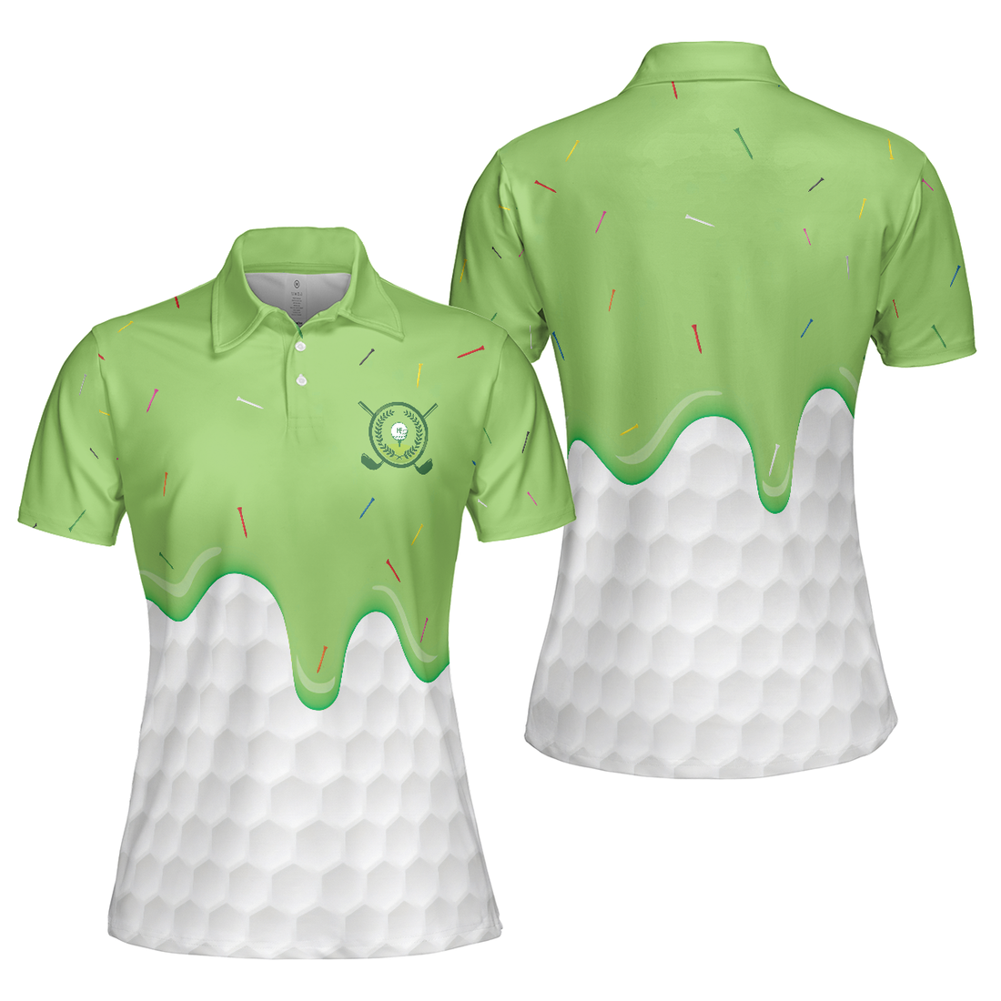 Ice Cream Melting On Golf Ball Cone Golf Short Sleeve Women Polo Shirt - 1