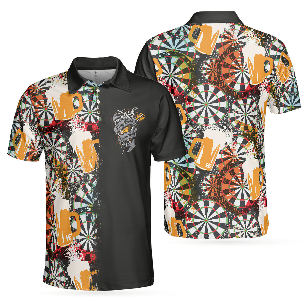 Play Darts And Drink Beer Short Sleeve Polo Shirt Colorful Dart Board Pattern Polo Shirt Best Beer Drinking Shirt For Men - 1