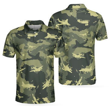 Aircraft Green Camouflage Short Sleeve Polo Shirt Army Polo Shirt Best Camo Shirt For Men - 1