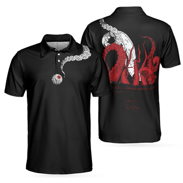 Red Sea Octopus Golf Polo Shirt Eye Golf Ball Artistic Golf Shirt For Men Gift For Golfers - 1