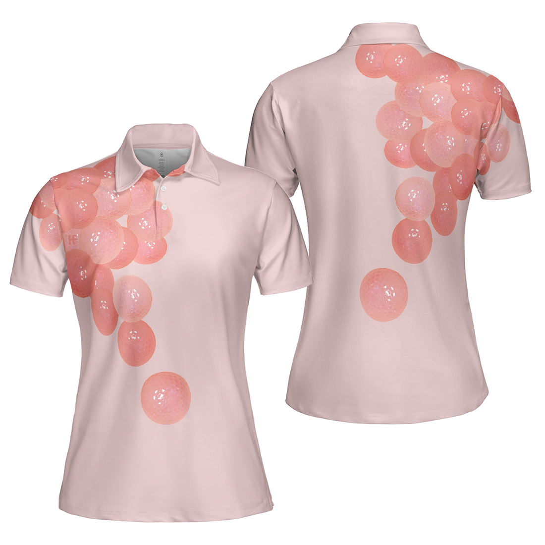 Pink Golf Balls Pattern Short Sleeve Women Polo Shirt Thoughtful Golfing Shirt For Ladies Best Golf Gift - 1