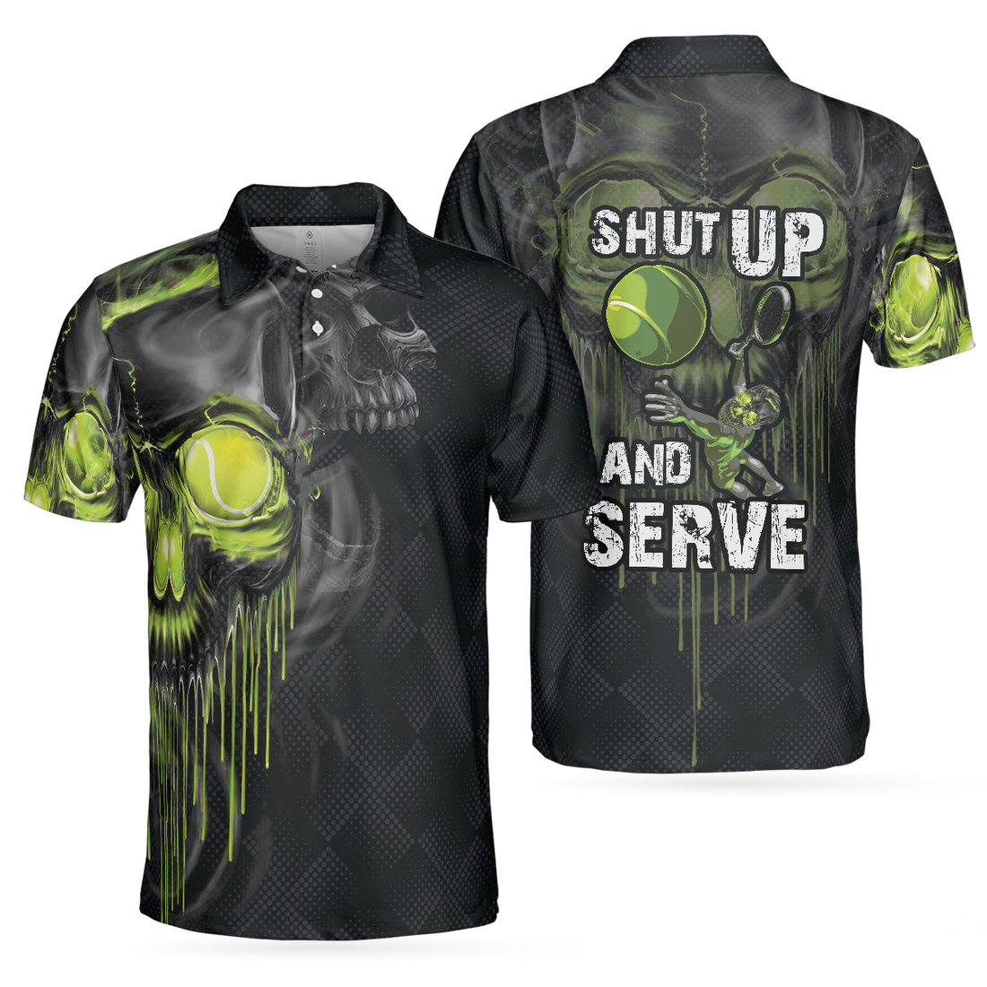 Skull Tennis Polo Shirt Scary Skull Graphic Tennis Shirt For Tennis Lovers Halloween Tennis Gift Idea - 1