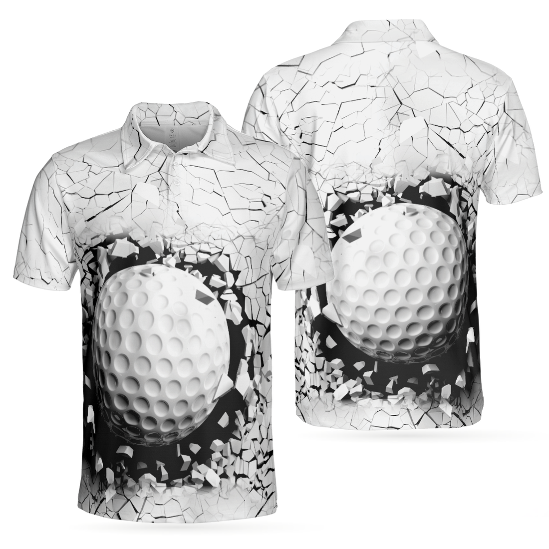 Golf Ball Breaking Polo Shirt Black And White Cracking Pattern Polo Shirt Best Golf Shirt For Men - 1