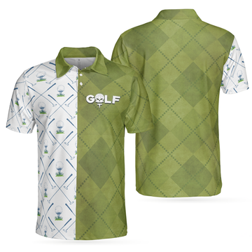 Golf Pattern Green And White Polo Shirt Golf Club Argyle Pattern Skull Polo Shirt Best Golf Shirt For Men - 1