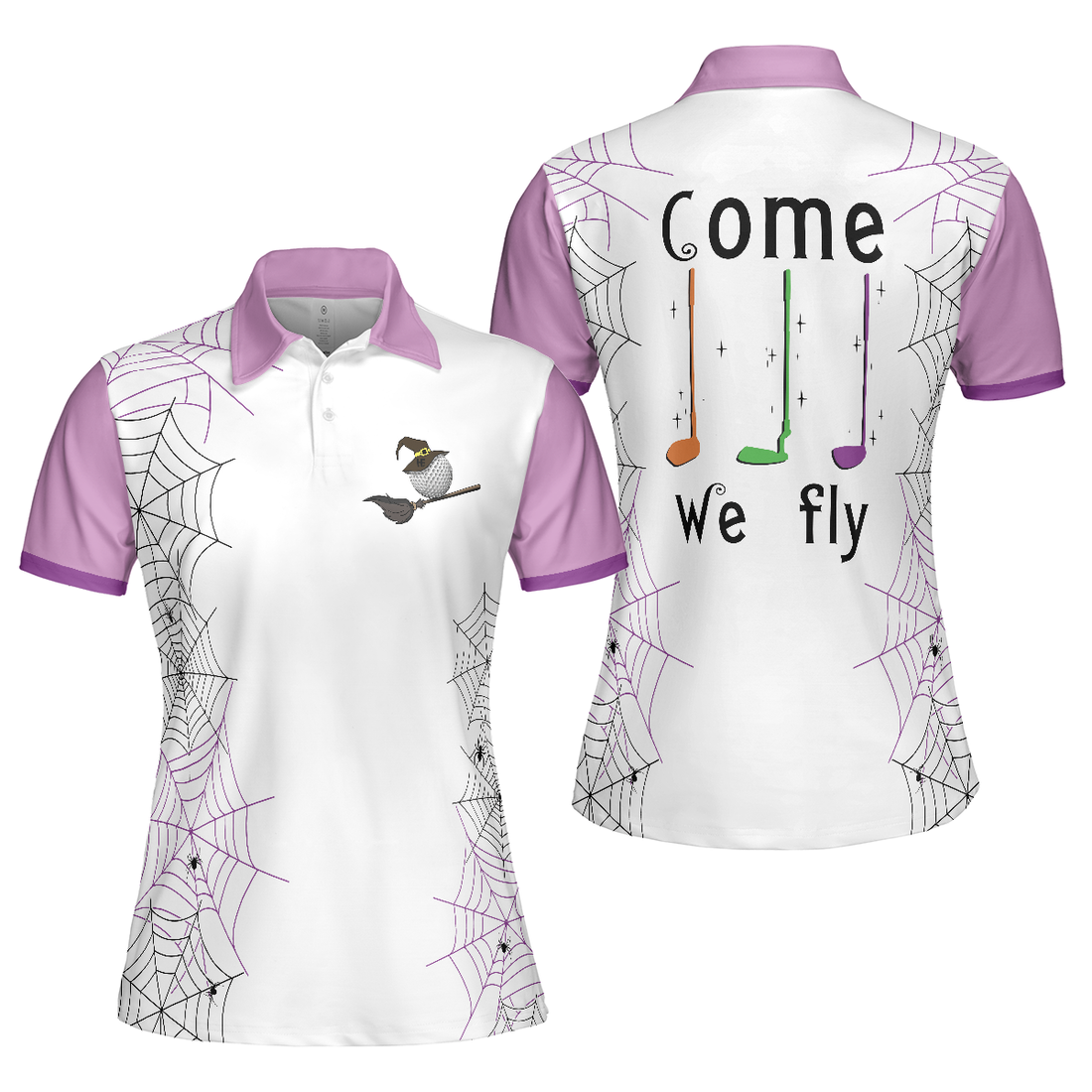 Come We Fly Golf Short Sleeve Women Polo Shirt Witch Halloween Golf Shirt For Ladies - 1