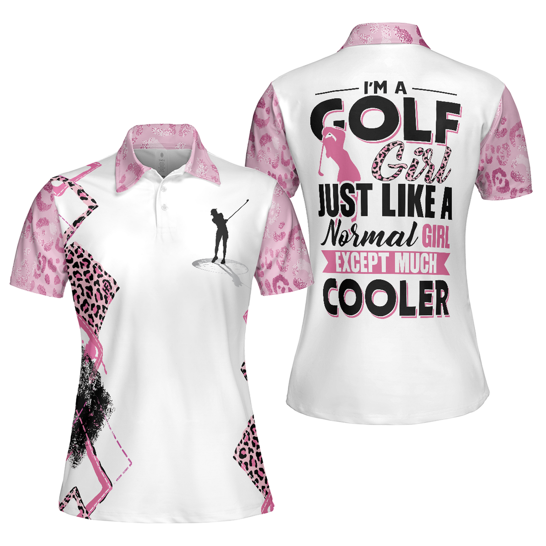 Golf Girls Are Cooler Leopard Pattern Short Sleeve Women Polo Shirt Pink Argyle Pattern Golf Shirt For Ladies - 1