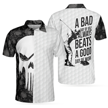 Bad Day Of Golf Polo Shirt Black And White Skull Golf Shirt For Golfers Funny Golf Shirt With Sayings - 1