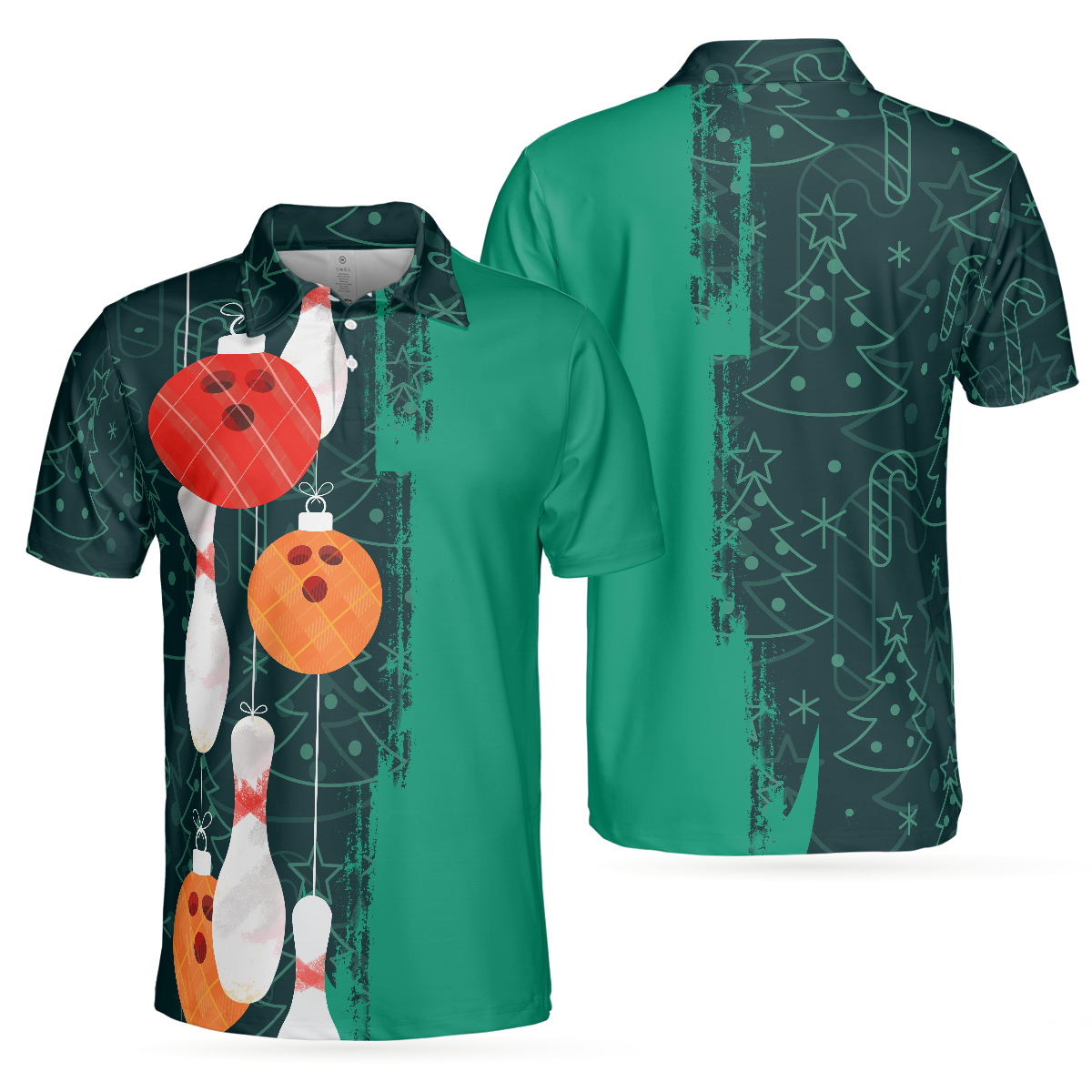 Christmas Bowling Decoration Light Mens Polo Shirts - 1