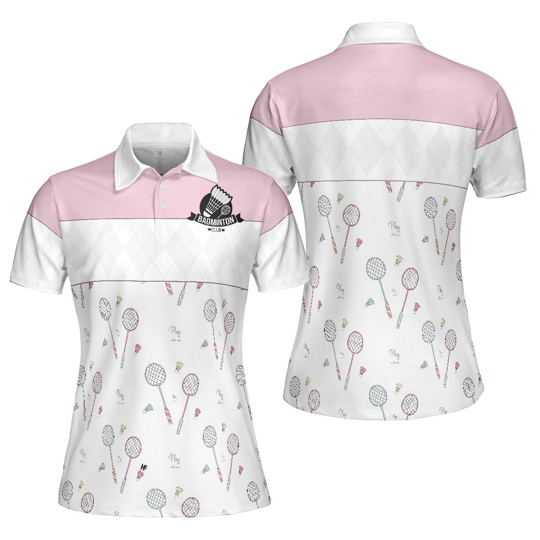 Play With Me Badminton Short Sleeve Women Polo Shirt White And Pink Badminton Shirt For Women - 1