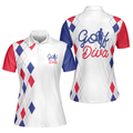 Golf Diva V2 Short Sleeve Women Polo Shirt Red And Blue Argyle Pattern Golf Shirt For Golf Ladies - 1