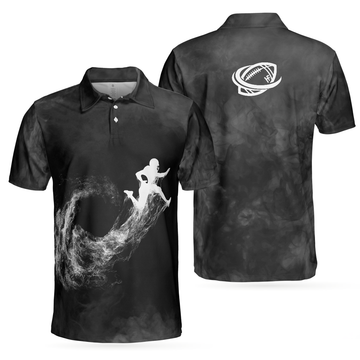 American Football On Smoke Black Theme Background Polo Shirt Smoke Football Player Polo Shirt Best Football Shirt For Men - 1