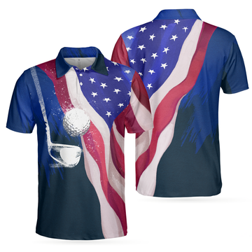 Watercolor Golf American Flag Men Polo Shirt - 1