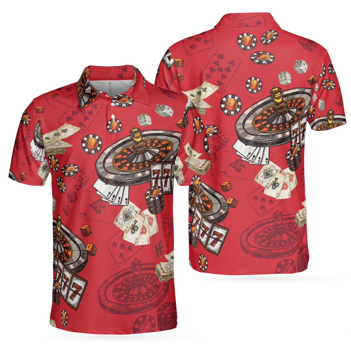 Casino Pattern Red Short Sleeve Polo Shirt Roulette Wheel Polo Shirt Best Casino Shirt For Men - 1