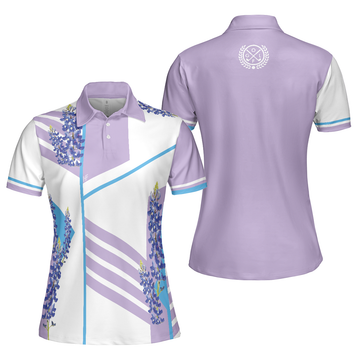 Bluebonnet With Purple Stripe Golf Short Sleeve Women Polo Shirt White And Purple Texas Golf Shirt For Ladies - 1