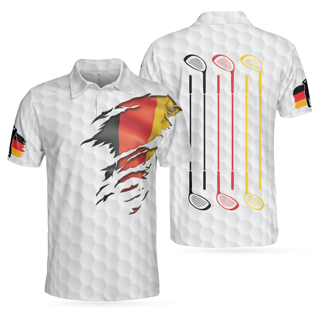 Golf German Flag Polo Shirt White Golf Pattern Polo Shirt Germany Golf Shirt For Men - 1