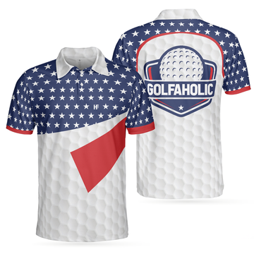 American Flag Golf Texture Short Sleeve Golf Polo Shirt Golfaholic Polo Shirt Patriotic Golf Shirt For Men - 1