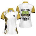 Grab Your Balls Were Going To Play Tennis Short Sleeve Women Polo Shirt White And Yellow Tennis Shirt For Ladies - 1