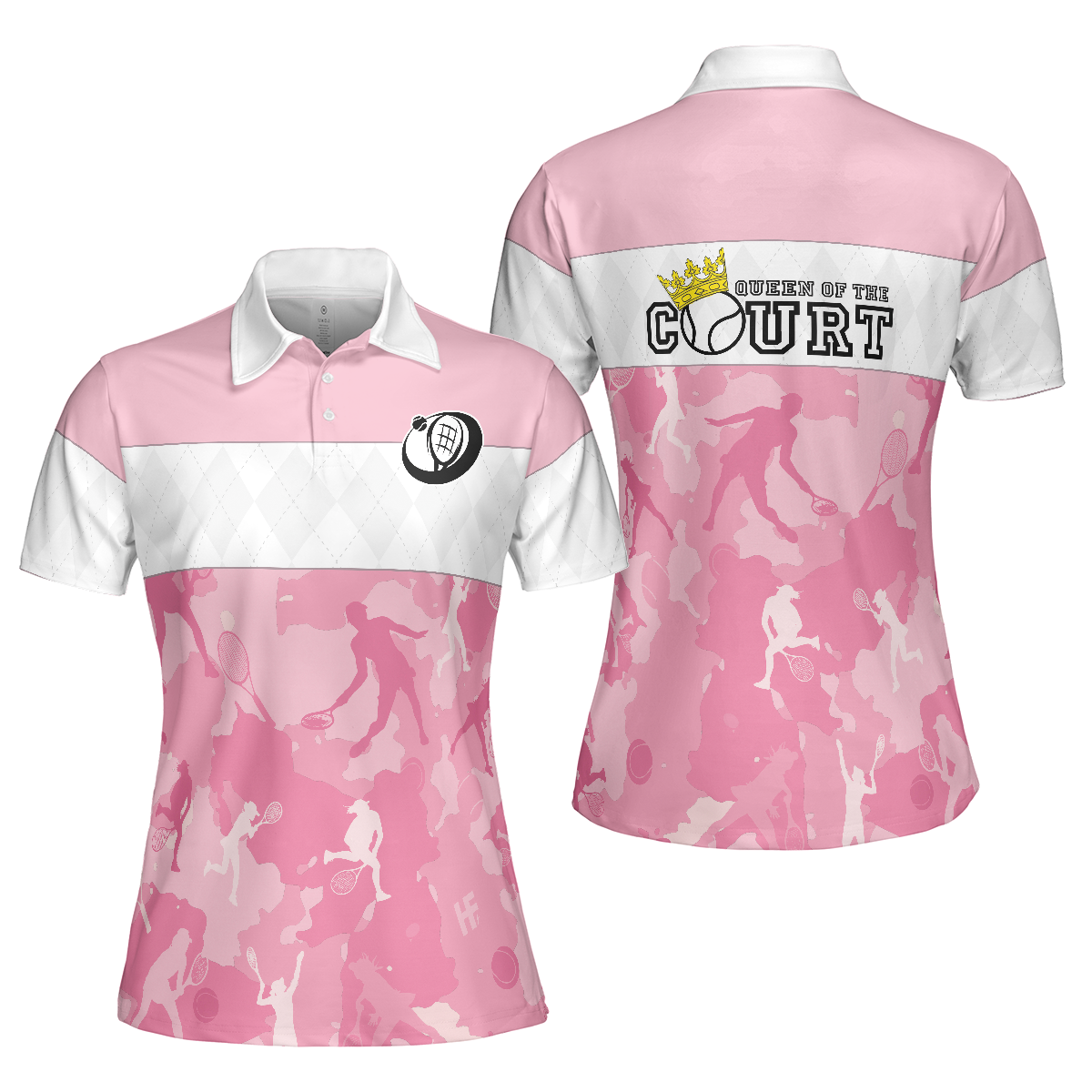 Queen Of The Court Short Sleeve Women Polo Shirt White And Pink Shirt For Women Unique Female Tennis Gift - 1