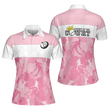 Queen Of The Court Short Sleeve Women Polo Shirt White And Pink Shirt For Women Unique Female Tennis Gift - 1