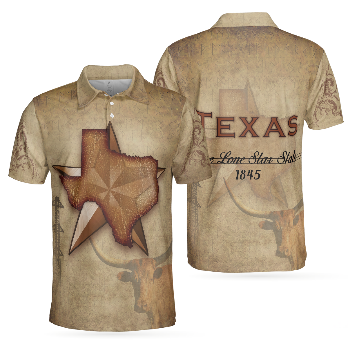 Texas The Lone Star State Polo Shirt Texas State Map Longhorn Polo Shirt Texas Proud Shirt For Men - 1