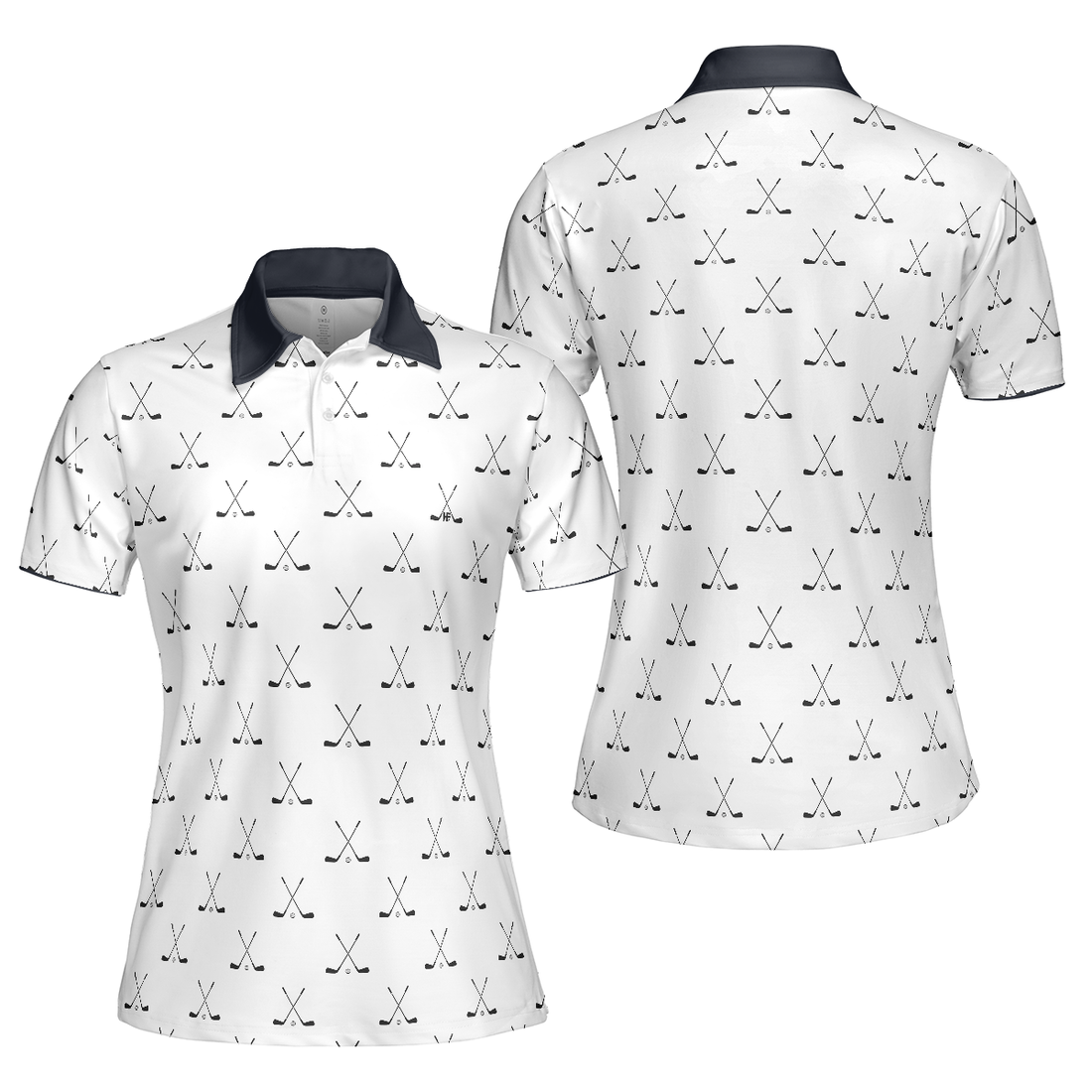 Crossed Golf Clubs Black And White Golf Short Sleeve Women Polo Shirt - 1