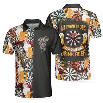 Play Darts And Drink Beer Polo Shirt Colorful Dart Board Polo Shirt Dart Shirt For Beer Lovers - 1