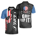 Grip It N Rip It Skull Golf With American Flag Golf Polo Shirt Cool Golf Shirt Design For Male Players - 1