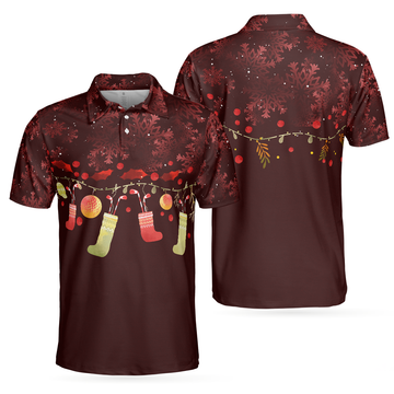 Christmas Golf Polo Shirts- Mens Golf Polo Shirts Short Sleeve- Red Christmas Pattern Shirt Dry Fit- Christmas Shirt Idea Gift For Men - 1