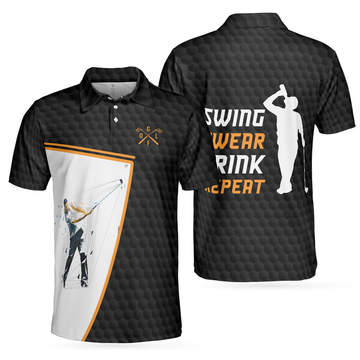 Swing Swear Drink And Repeat V2 Polo Shirt Simple Beer Drinking Golf Shirt Design For Male Golfers - 1