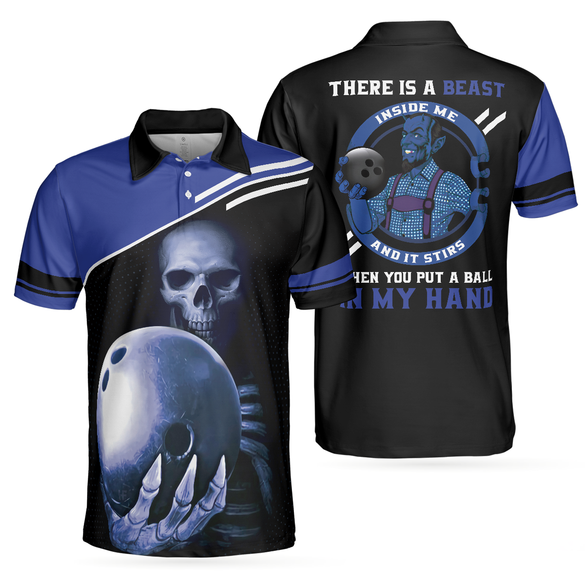 Skull Bowling Polo Shirt Satanic Skeleton Bowler Bowling Shirt For Men - 1