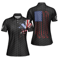 American Women Golfer Black Version Golf Short Sleeve Women Polo Shirt American Flag Ladies Golf Shirt - 1