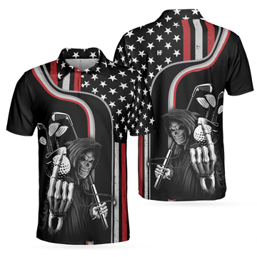 Reaper American Flag Short Sleeve Golf Polo Shirt Black Theme Reaper Golfer Golf Shirt For Men - 1