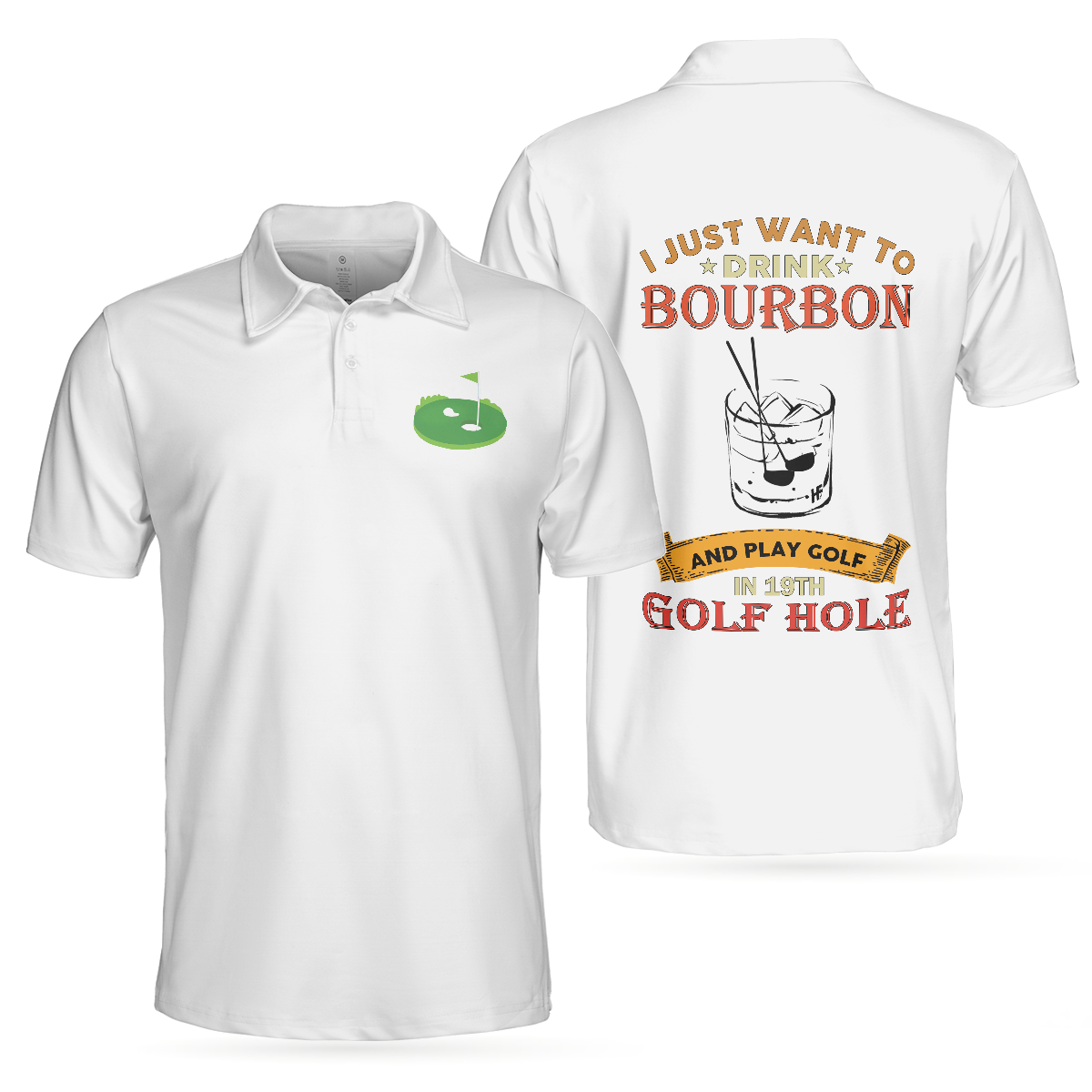 Drink Bourbon And Play Golf In 19th Golf Hole Polo Shirt For Men Golf Course And Bourbon Whiskey Golf Polo Shirt - 1